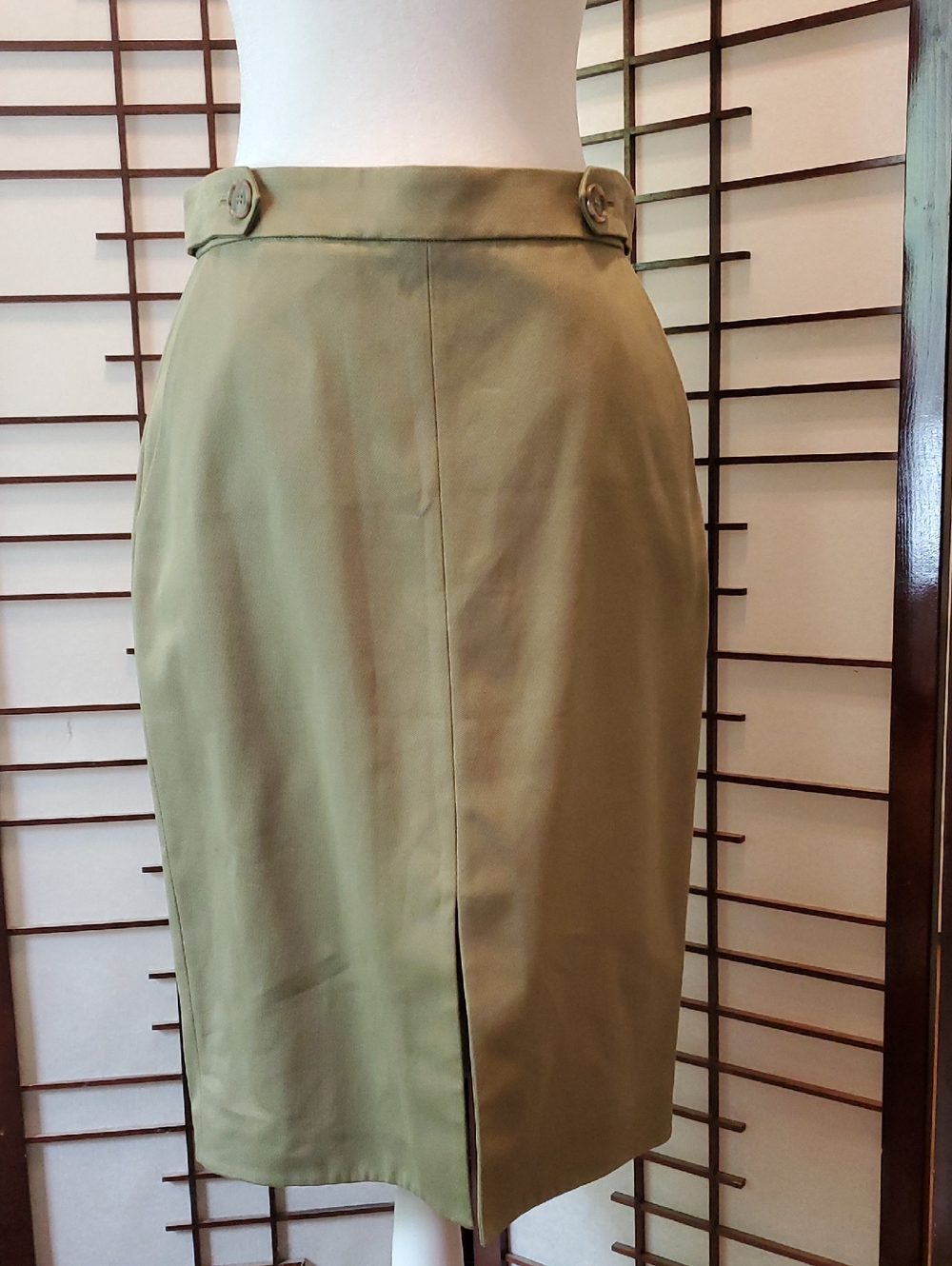 Nordstrom Olive Green High-Waist Pencil Skirt with Button Tabs